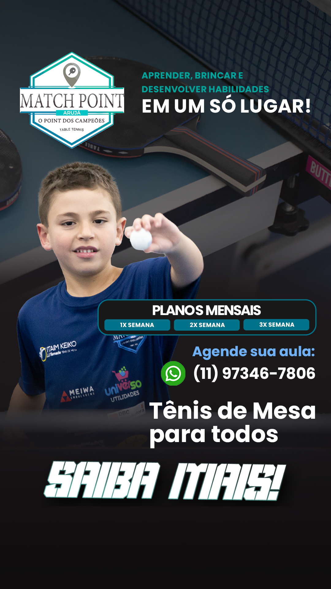 Tênis de Mesa para todos - Agende sua Aula - Stories
